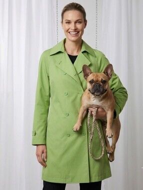Black Rivet  Woman's Light Green Lined Trench Coat With pink welt inside